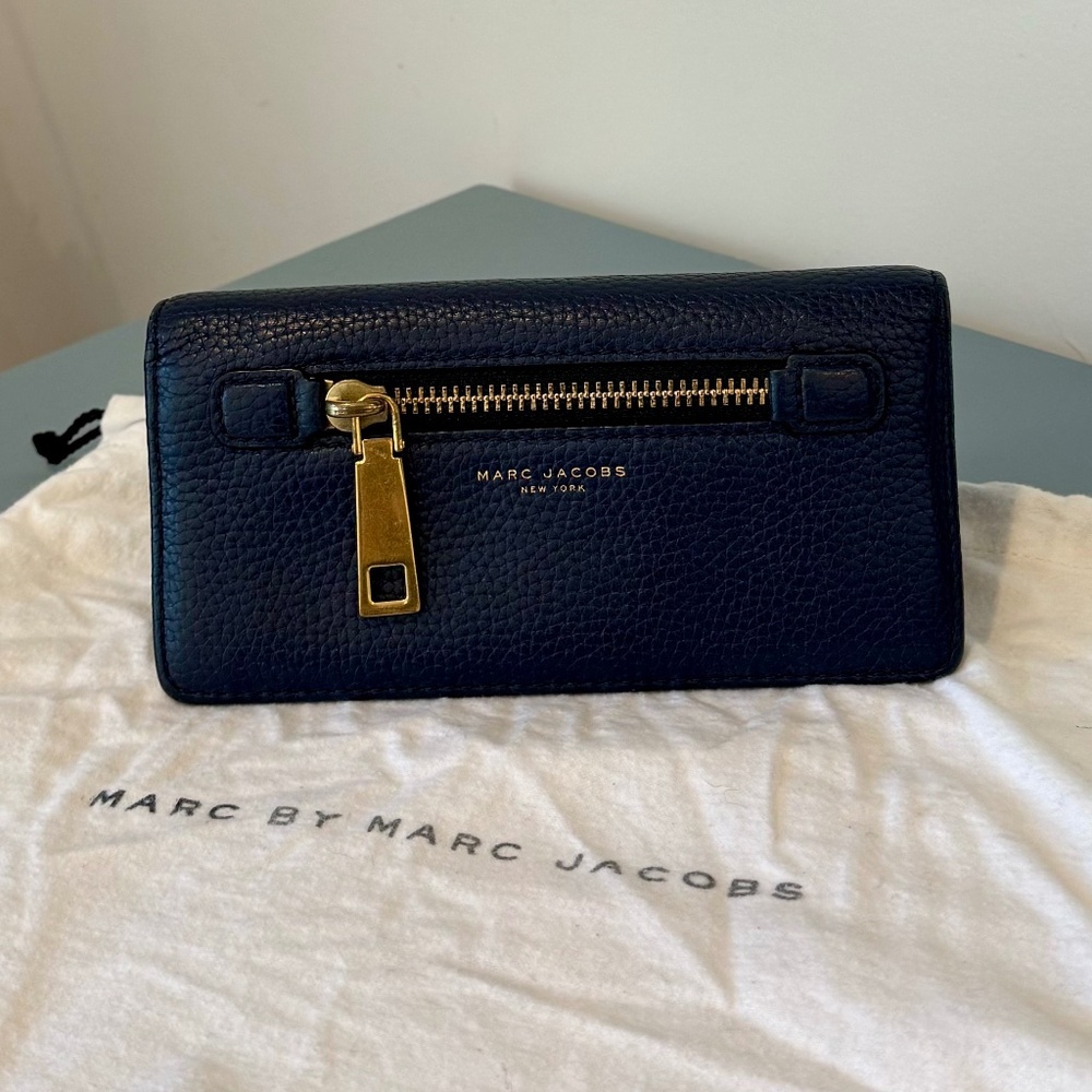 Marc Jacobs Navy Fold Over Wallet with front zipper